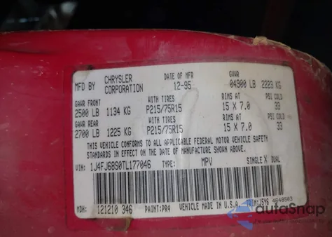 1996 Jeep Cherokee Sport/Classic z USA, uszkodzony, nr VIN 1J4FJ68S0TL177046